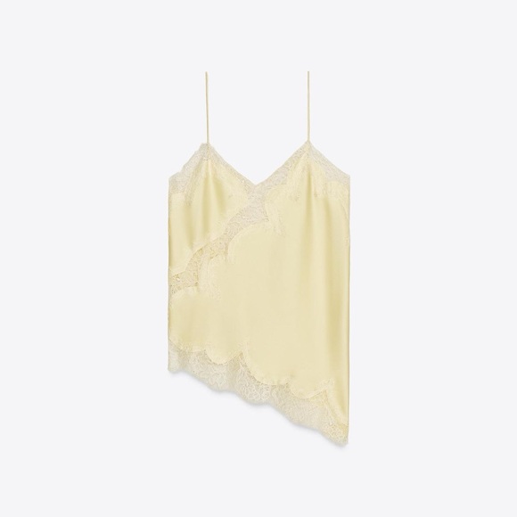 Zara Lace-Trim Satin Cami Top in Pale Butter Yellow - Picture 7 of 8